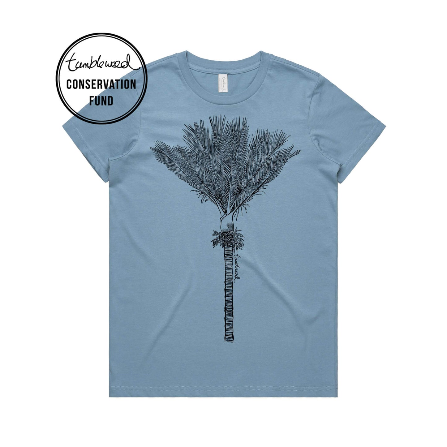 Mustard, female t-shirt featuring a screen printed Nīkau design.