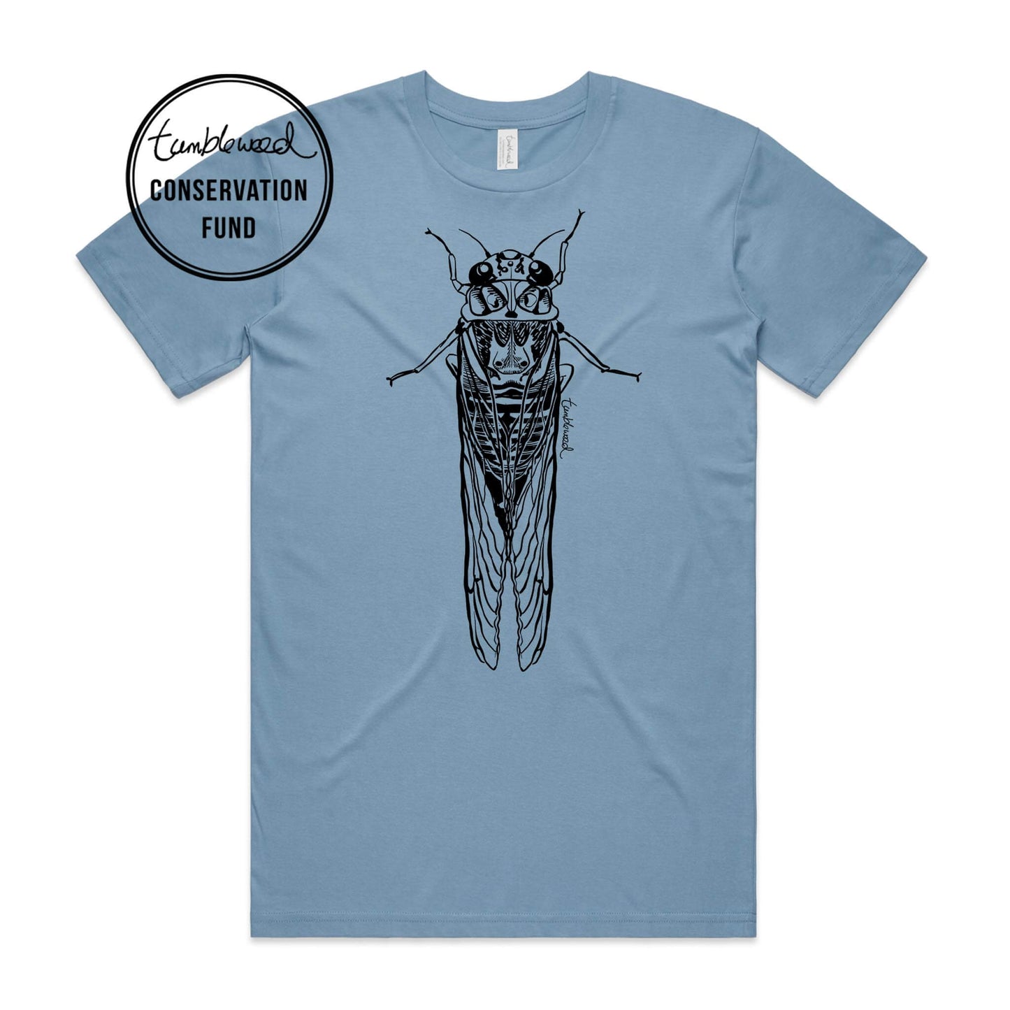 Mustard, female t-shirt featuring a screen printed black Cicada/kihikihi-wawā design.