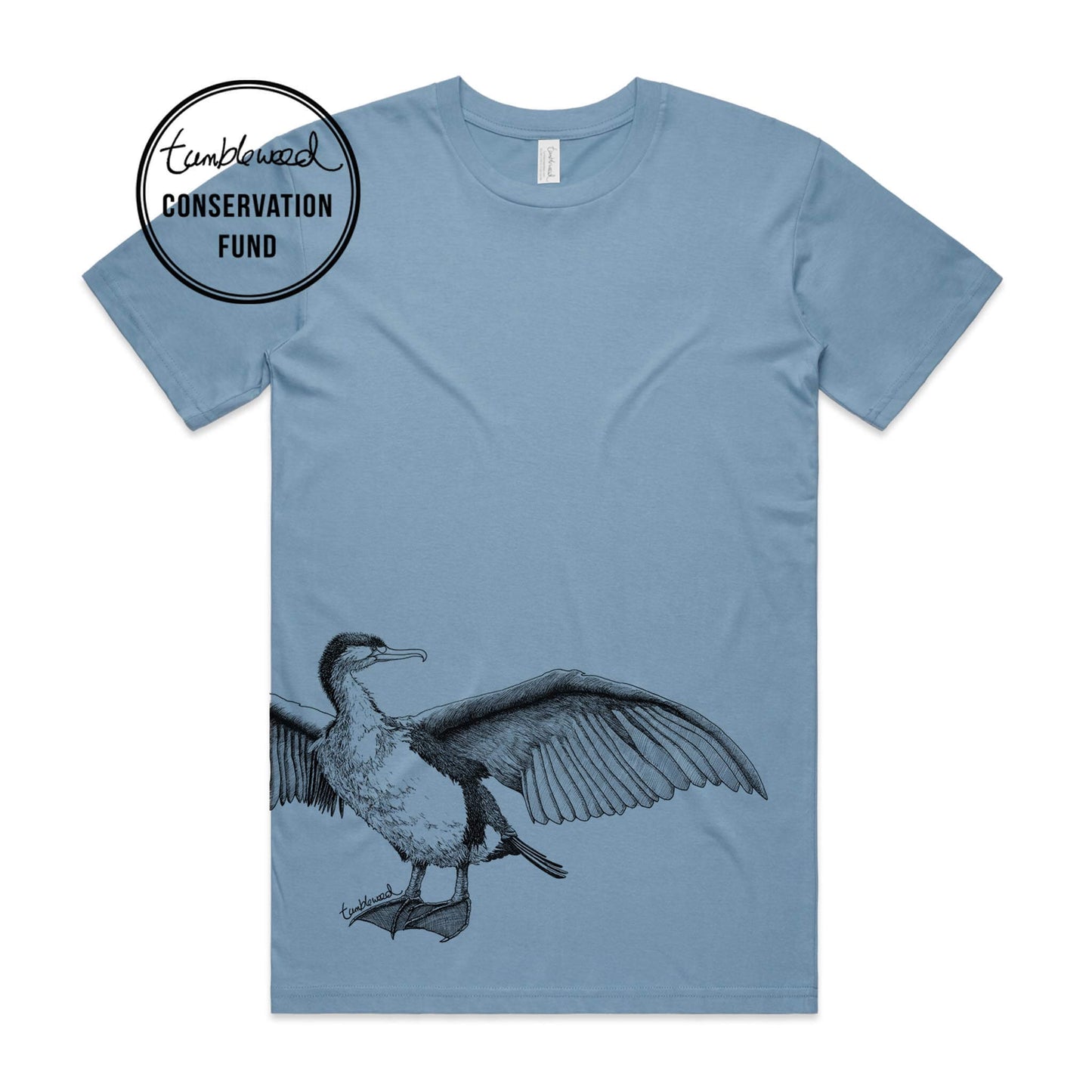 Sage, female t-shirt featuring a screen printed Shag design.