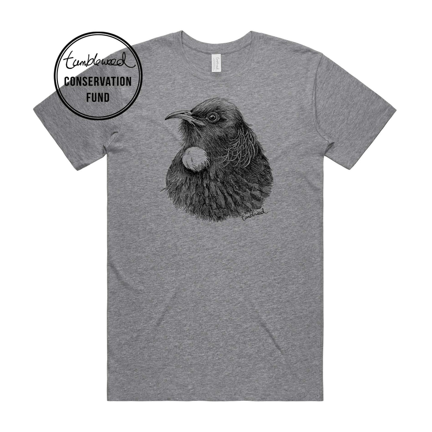 White, female t-shirt featuring a screen printed Tui design.