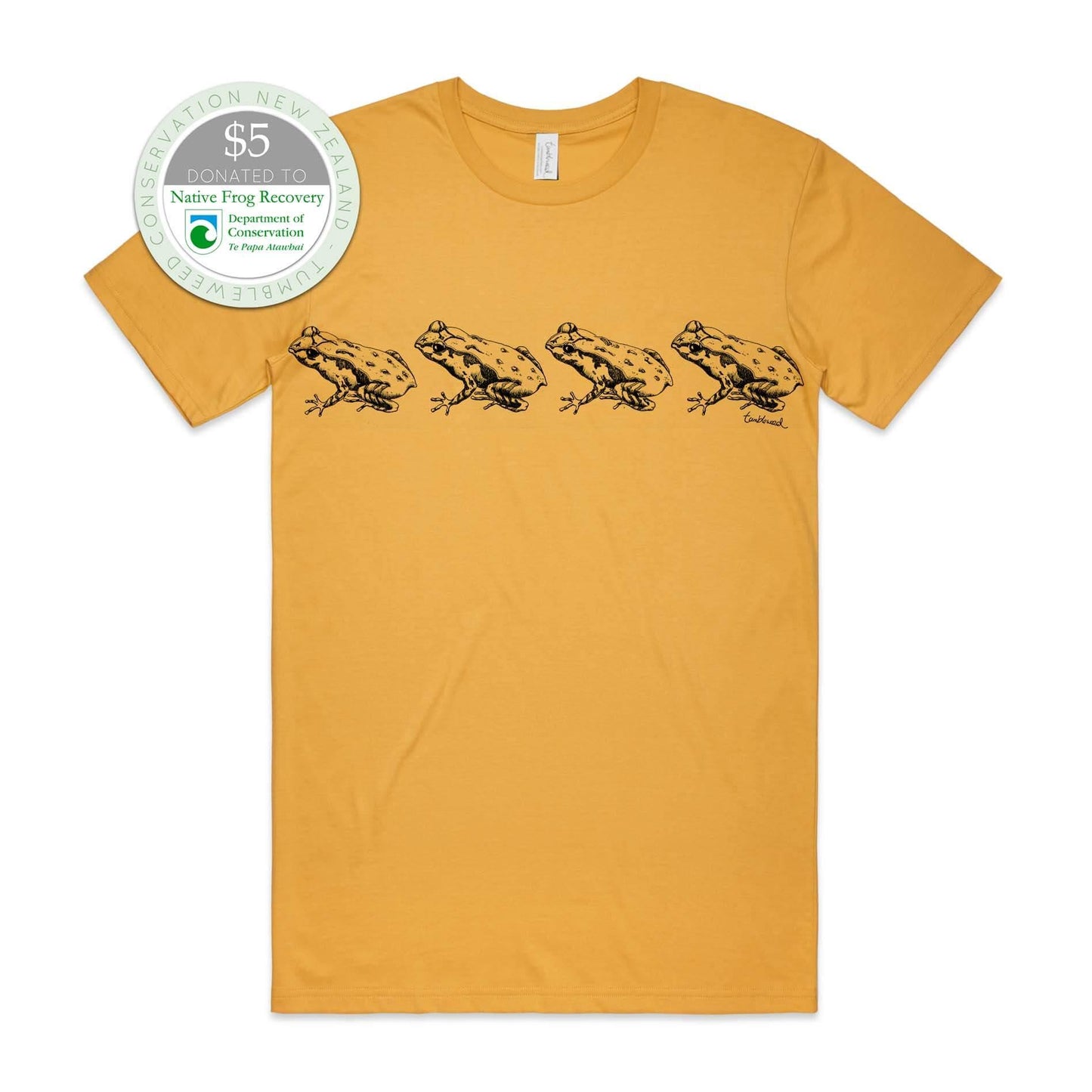 Charcoal, female t-shirt featuring a screen printed archey's frog design.