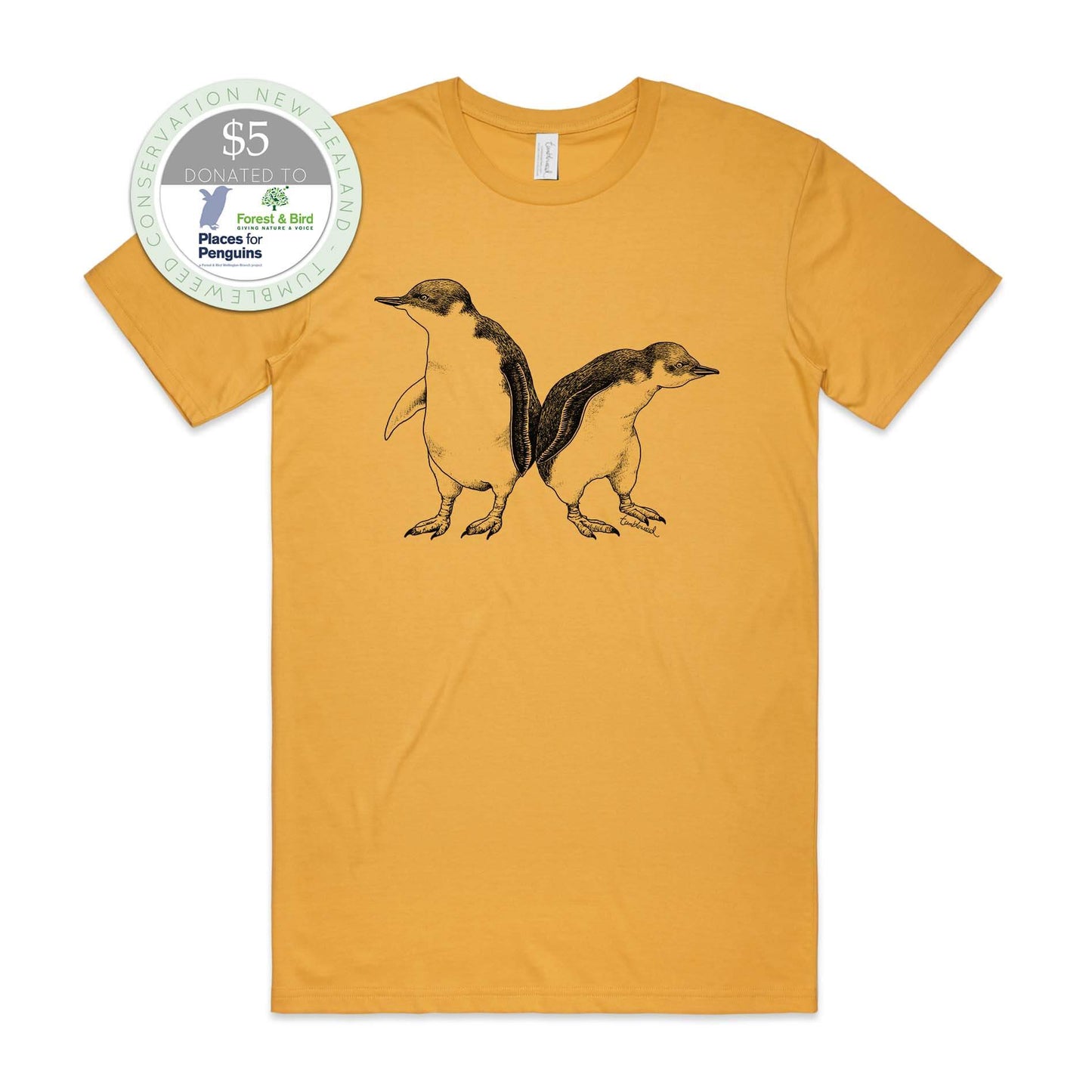 Sage, female t-shirt featuring a screen printed Little Blue Penguin design.