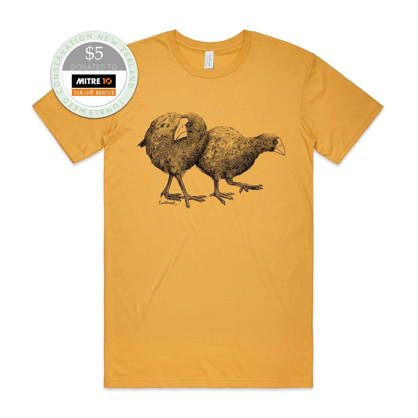 Charcoal, female t-shirt featuring a screen printed Takahē design.