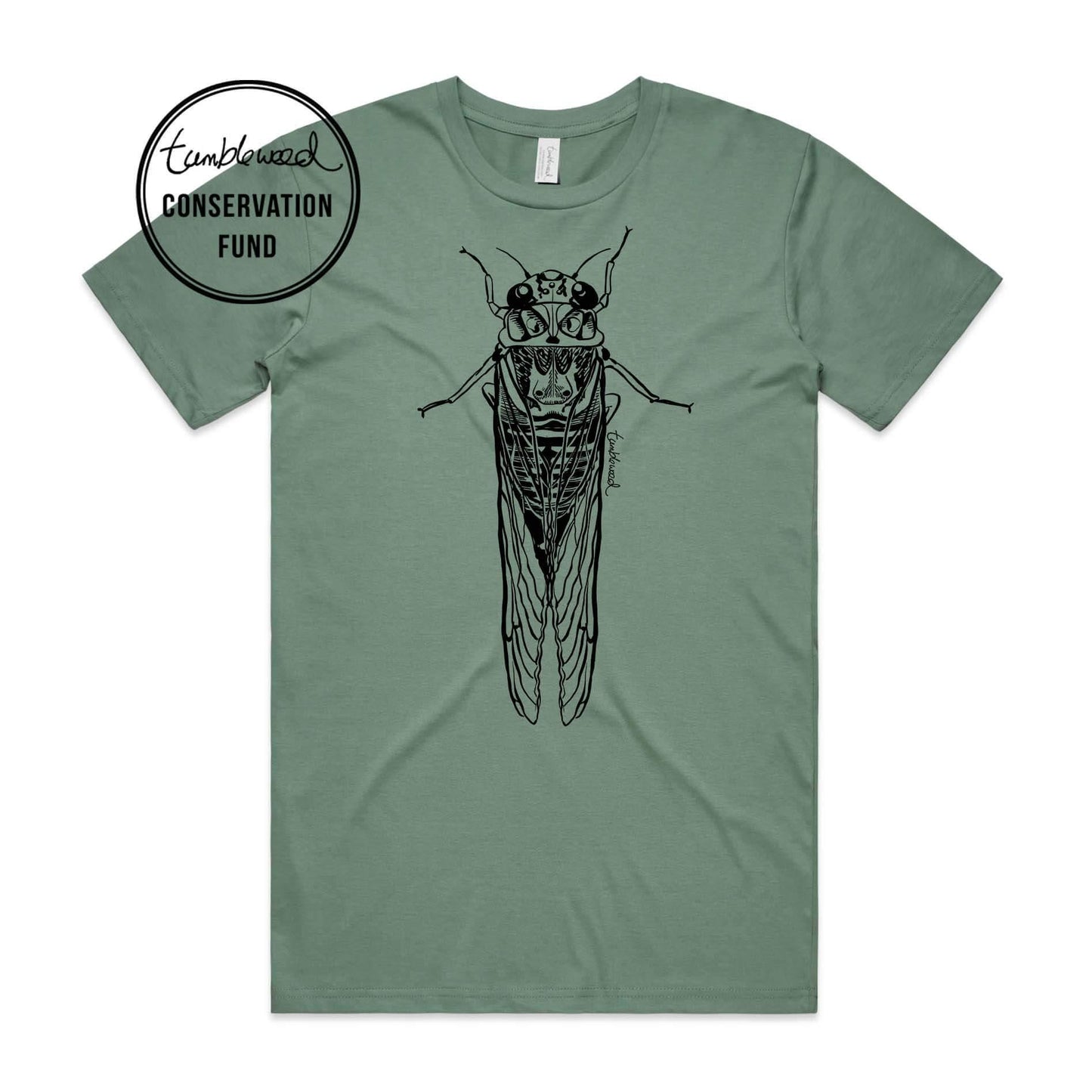 Mustard, female t-shirt featuring a screen printed black Cicada/kihikihi-wawā design.