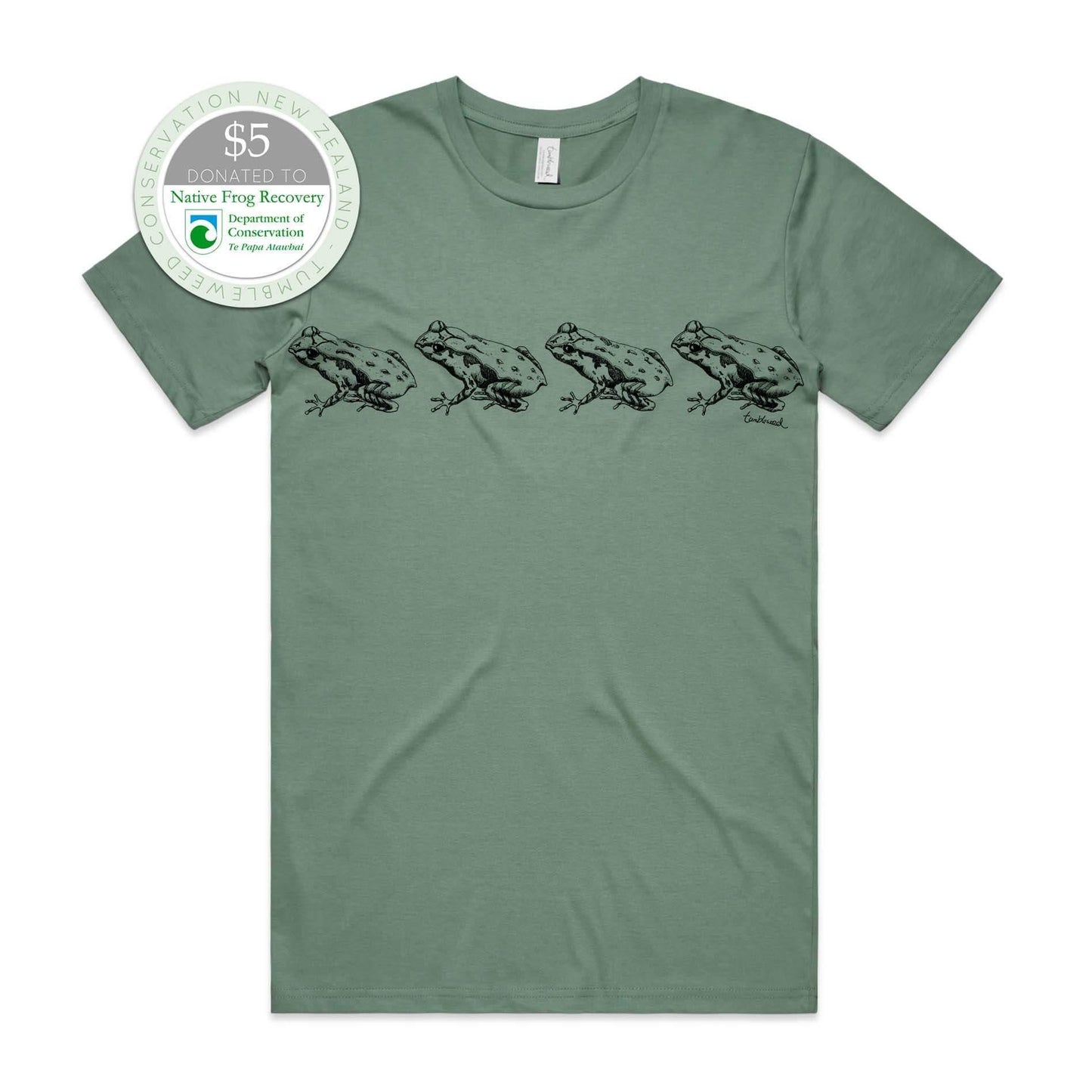 Mustard, female t-shirt featuring a screen printed archey's frog design.