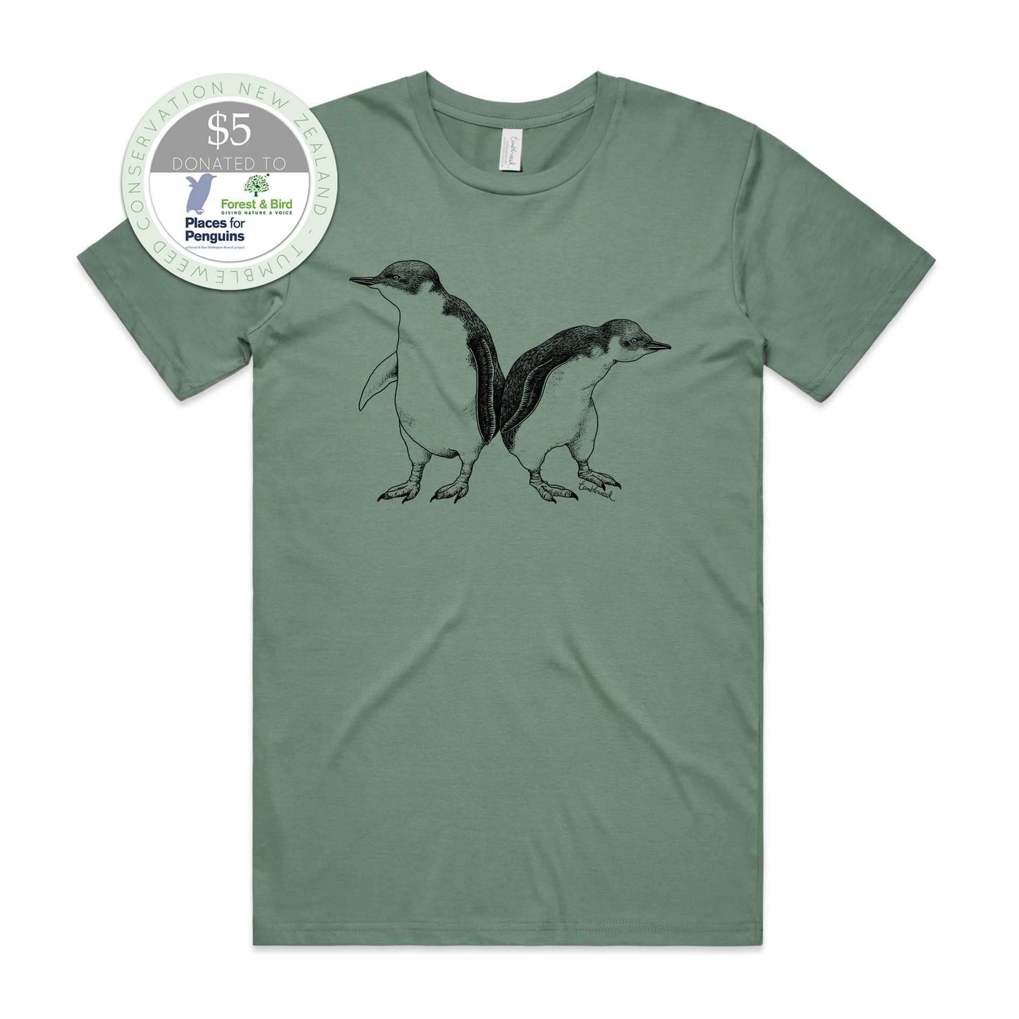 Mustard, female t-shirt featuring a screen printed Little Blue Penguin design.