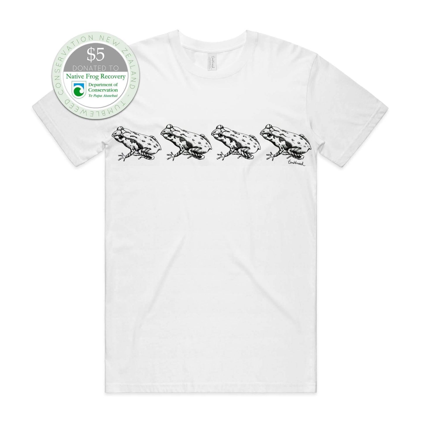 Grey marle, female t-shirt featuring a screen printed archey's frog design.