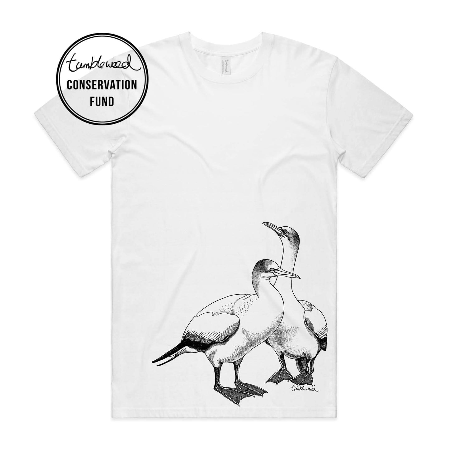 Grey marle, female t-shirt featuring a screen printed gannet design.