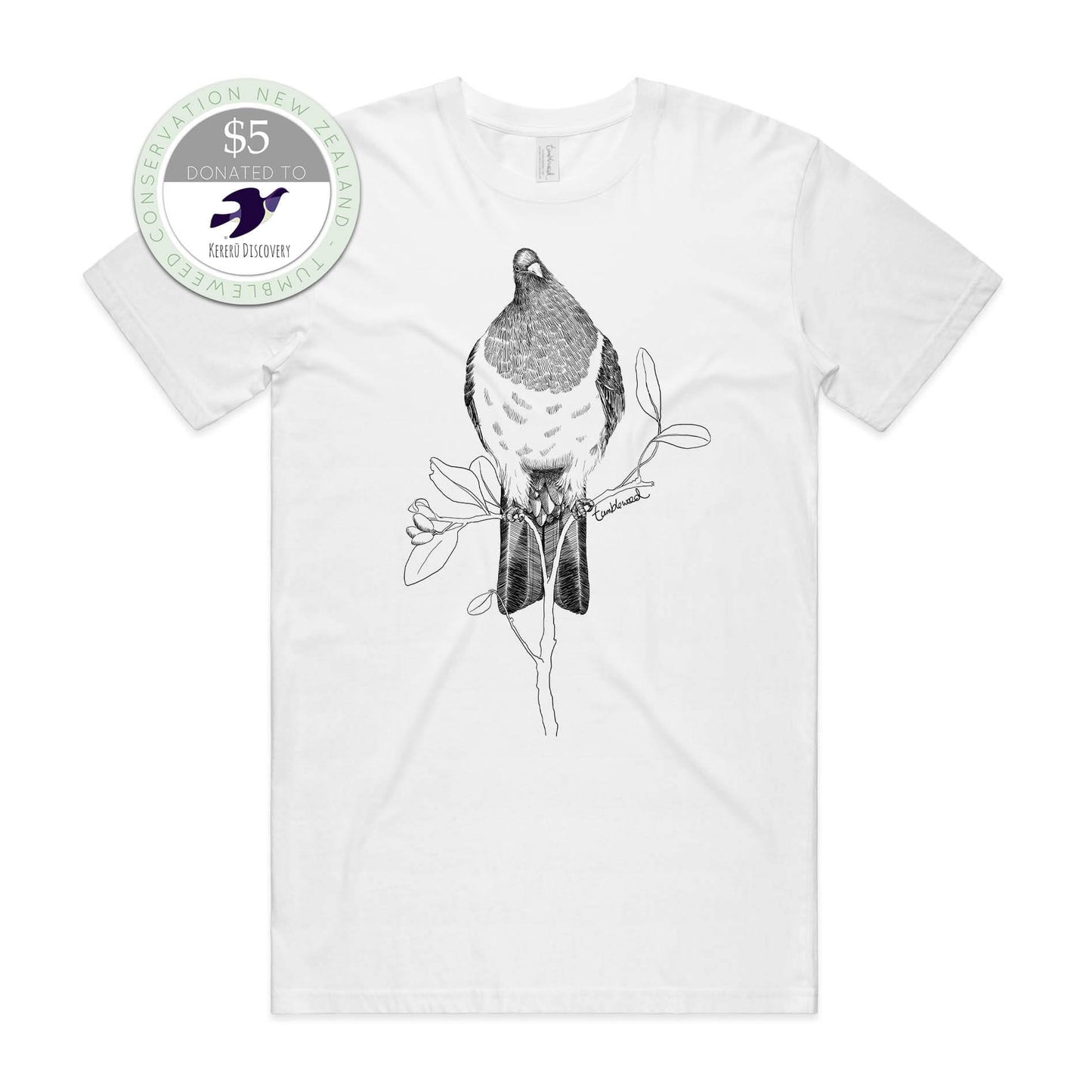 Grey marle, female t-shirt featuring a screen printed kereru design.