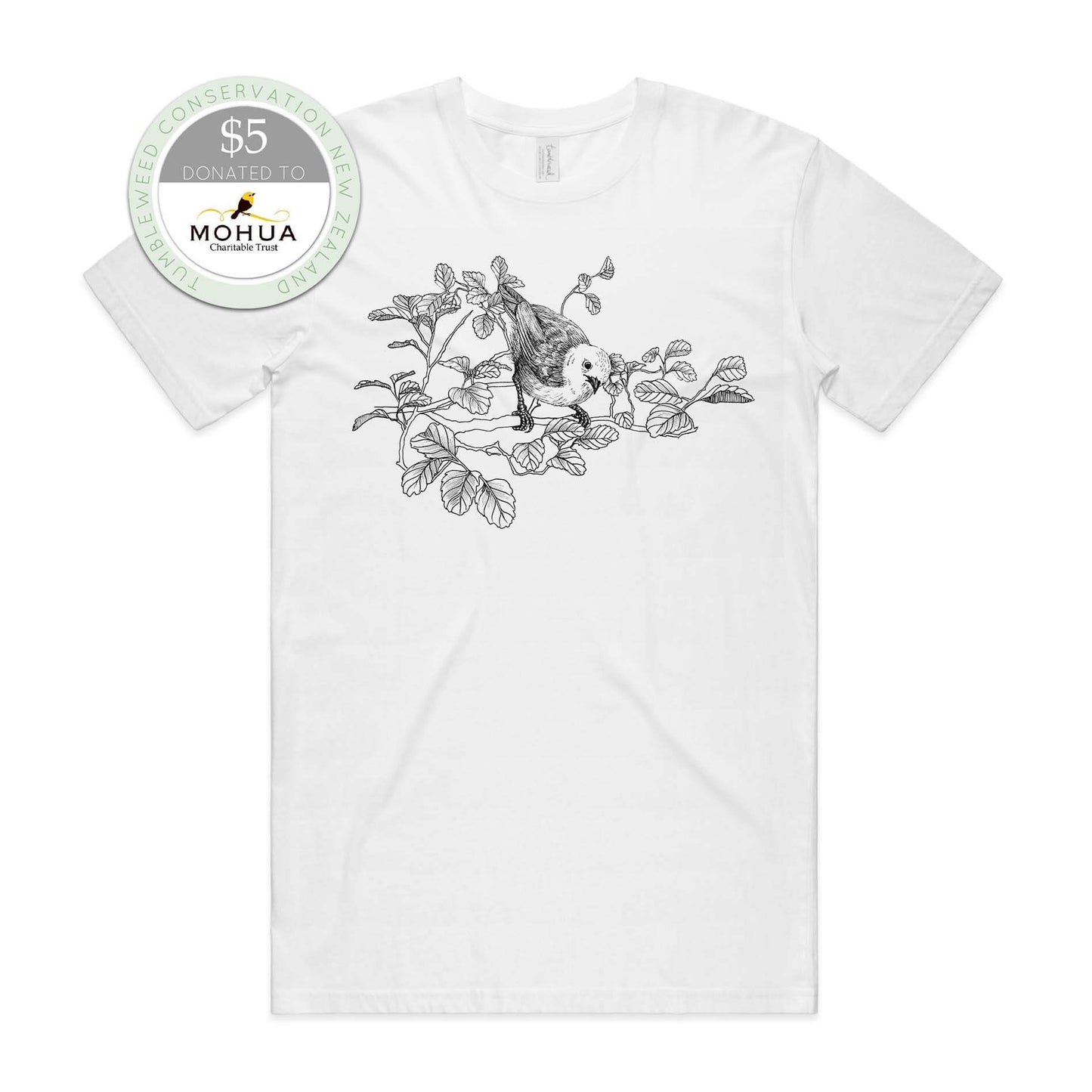 Grey marle, female t-shirt featuring a screen printed Mōhua/Yellowhead design.