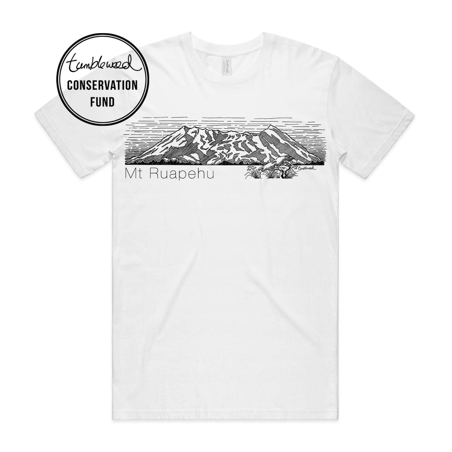 Grey marle, female t-shirt featuring a screen printed Mt Ruapehu design.