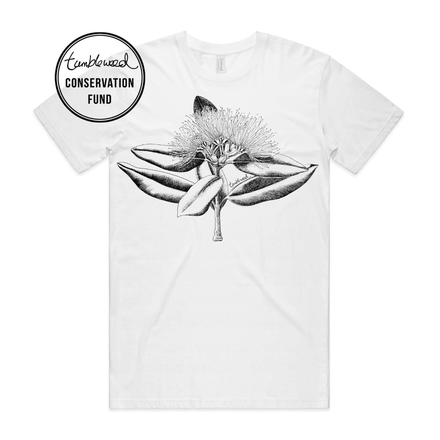 Grey marle, female t-shirt featuring a screen printed Pōhutukawa design.