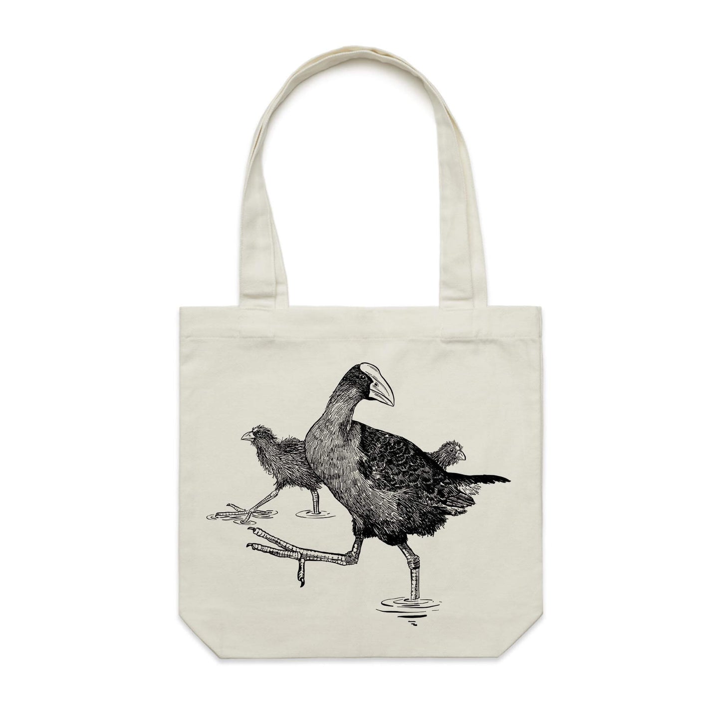 Cotton canvas tote bag with a screen printed Pūkeko design.