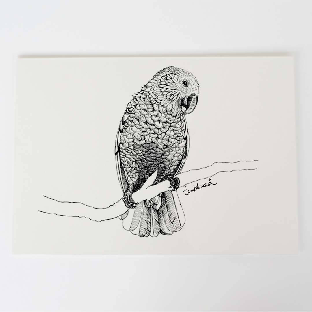 A4 art print of featuring Kaka design on white archival paper.