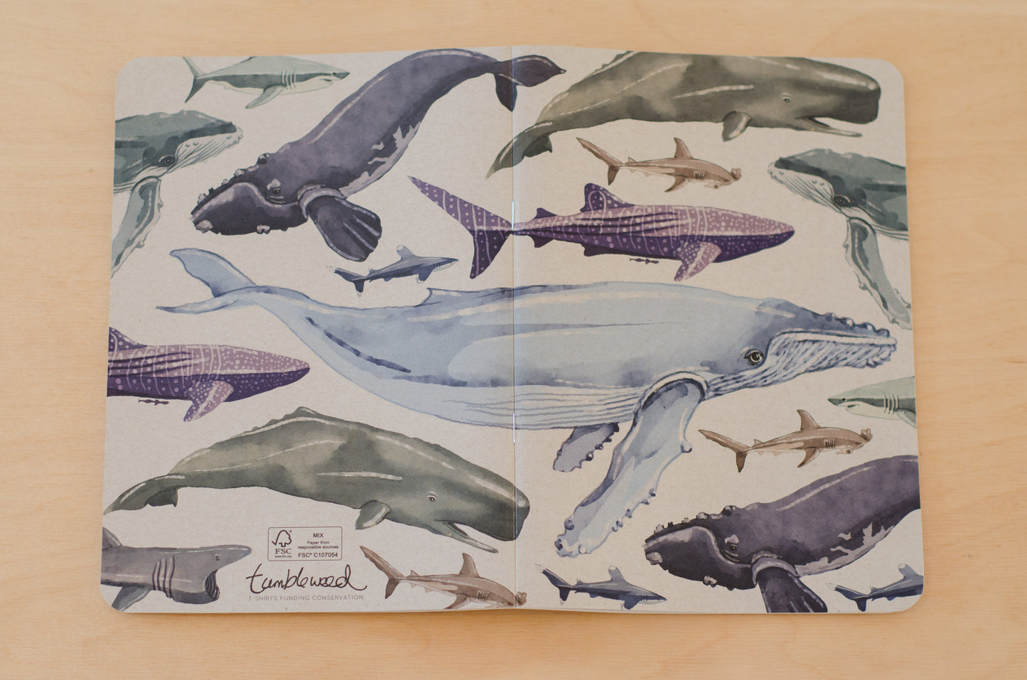 Kraft cover, painted NZ marine notebook with rounded corners