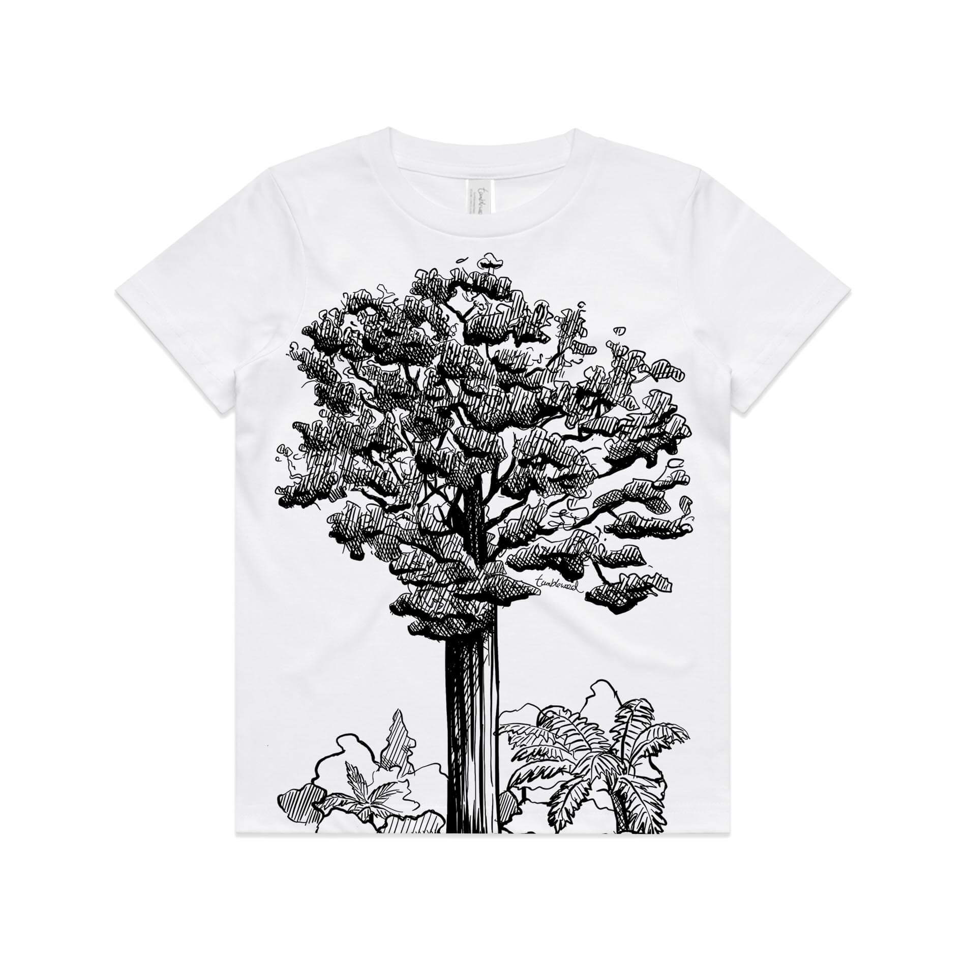 Grey marle, cotton kids' t-shirt with screen printed kauri design.