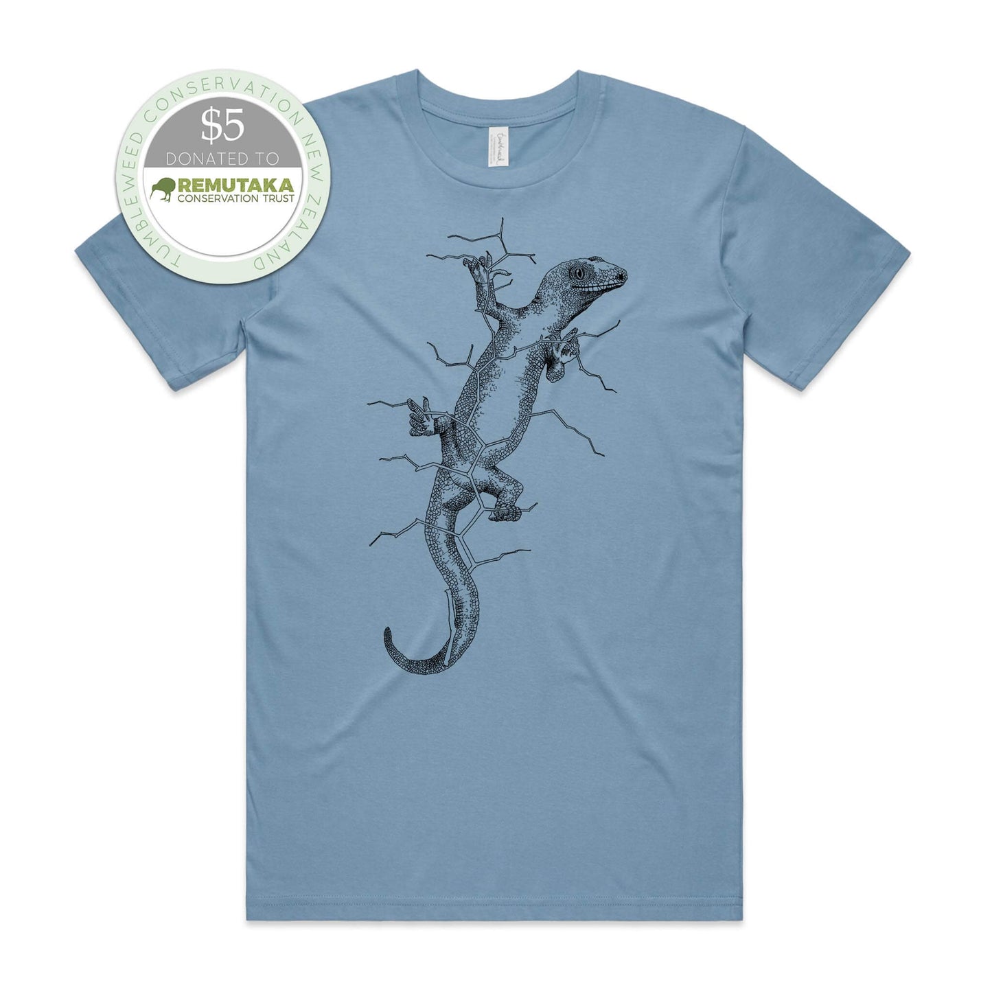 Mustard, female t-shirt featuring a screen printed black gecko design.