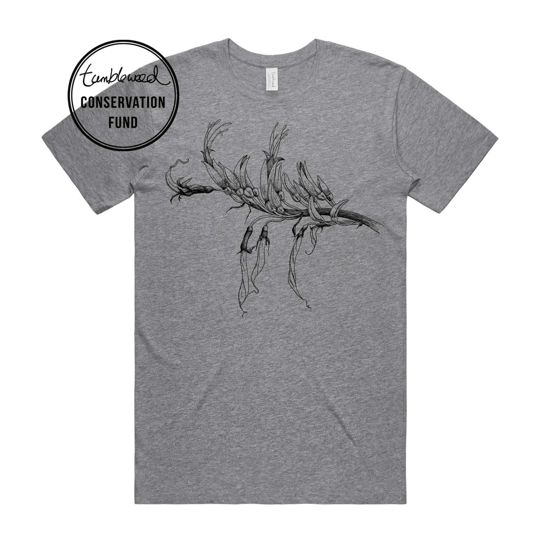 Sage, female t-shirt featuring a screen printed Mountain Flax design.