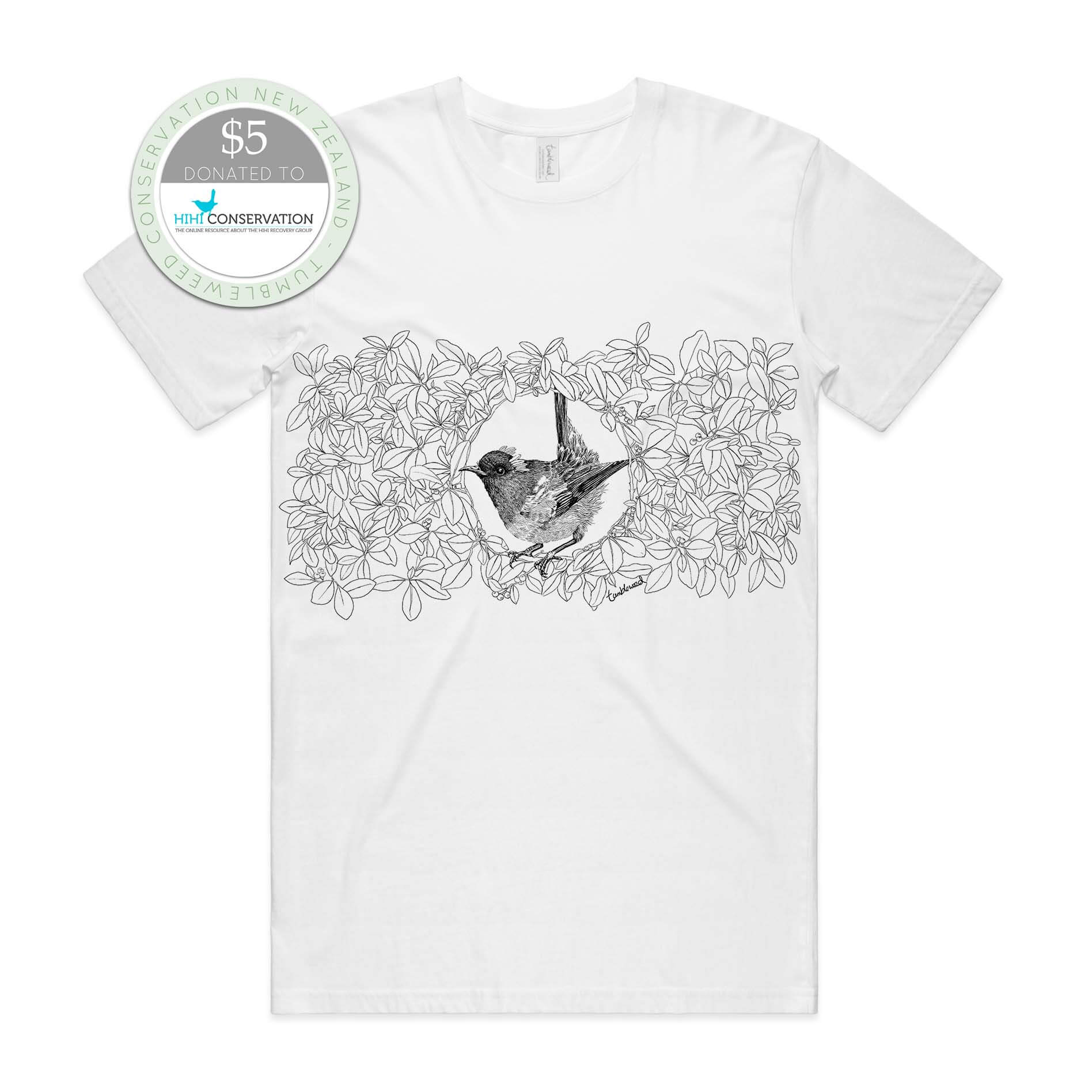 Grey marle, female t-shirt featuring a screen printed Hihi/Stitchbird design.