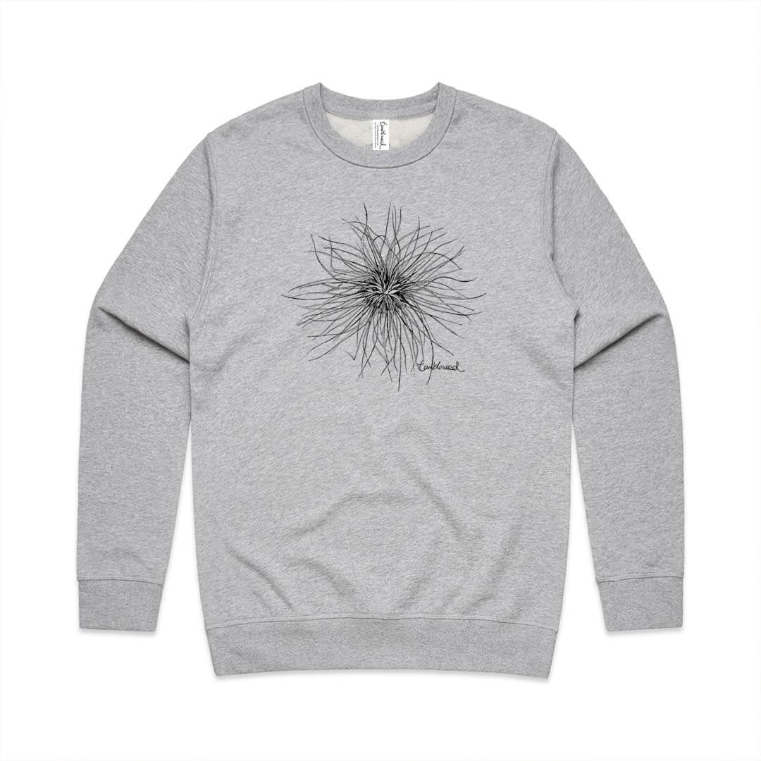 Grey marle unisex sweatshirt with a screen printed Tumbleweed design.