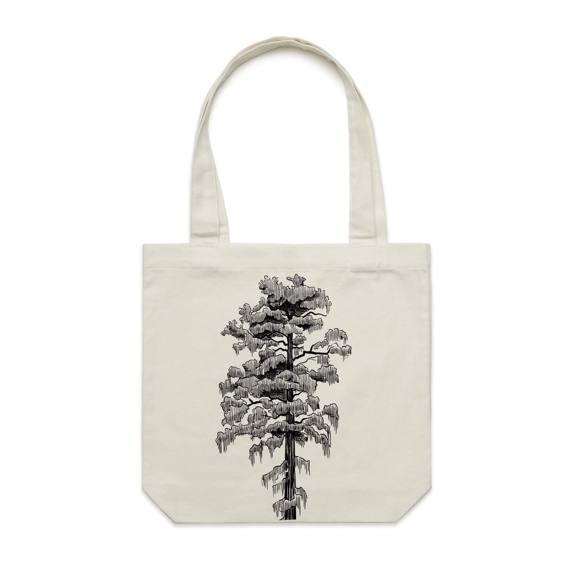 Cotton canvas tote bag with a screen printed Rimu design.